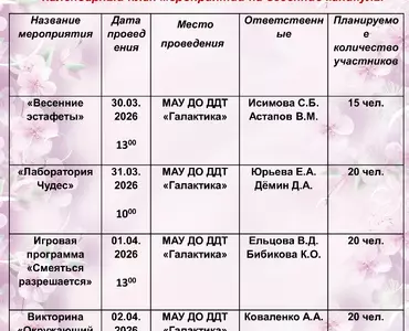 Приглашаем вас провести весенние каникулы интересно и с пользой!